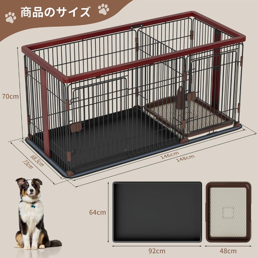 Petnniko 犬 ケージ 犬ゲージ 小中大型犬用 (ブラック＋レッド)