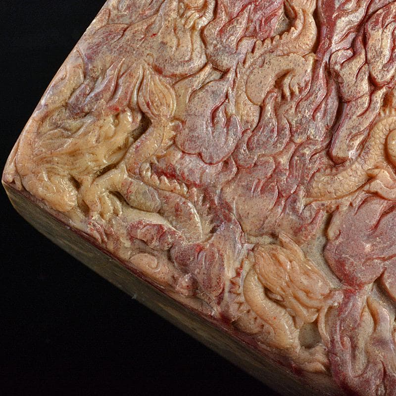 中国　玉石彫刻　雲龍刻　紙鎮　置物　M　R6153