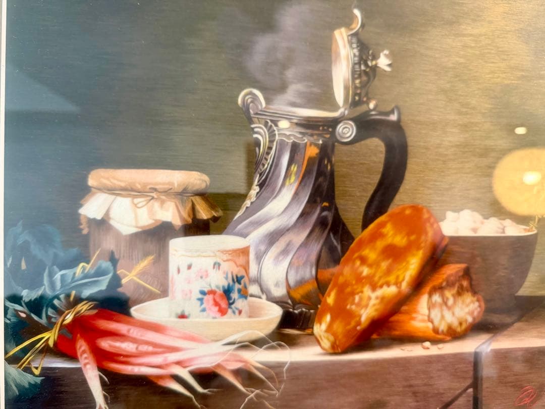 静物画 額装 版画 サインあり 食卓モチーフ インテリア #191