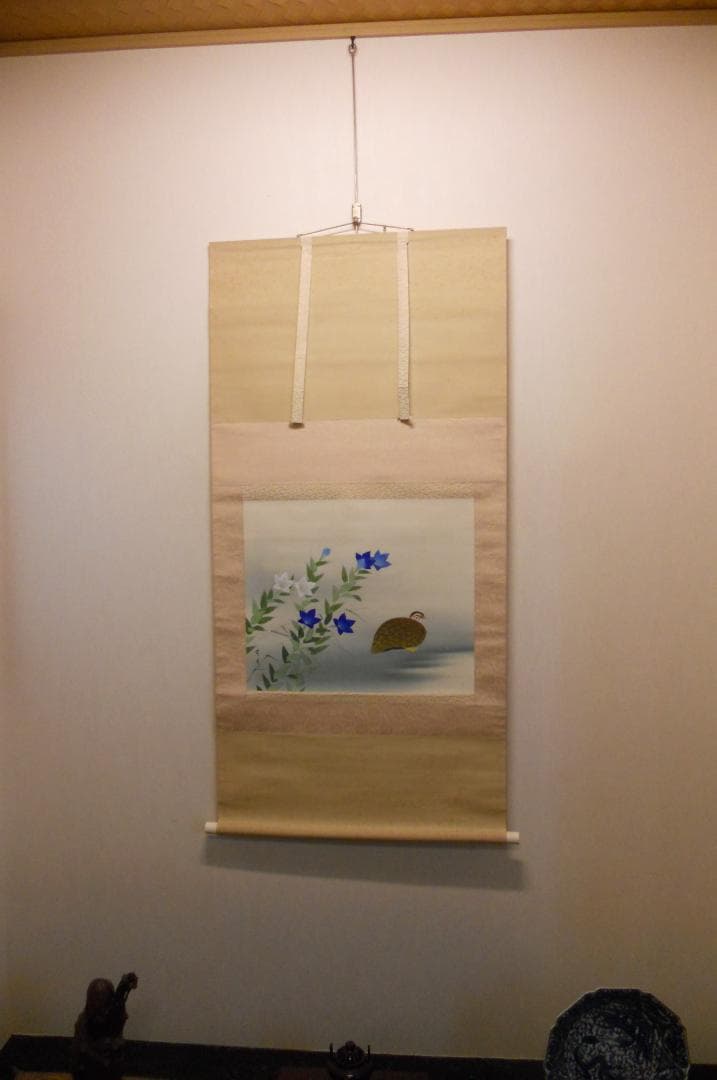 掛け軸 清風 桔梗 絹本 希少 軸装 茶道具 掛軸 です。