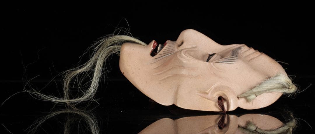 初代 野川陽山 時代能面 木彫 翁 姥 一対 箱付 在銘 小尉面 古美術 骨董品