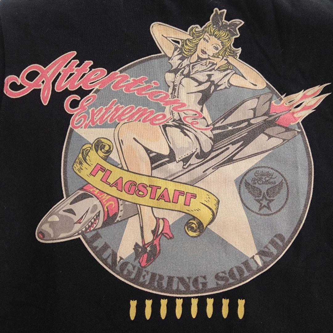 FLAGSTAFF Tシャツ ピンナップガール 黒 刺繍 ミリタリー
