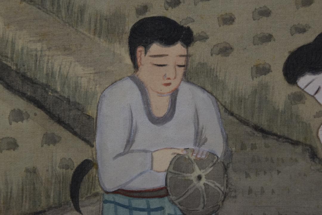 作者不詳/美江？/農村風景図/田家人物図/掛軸☆宝船☆Z-736