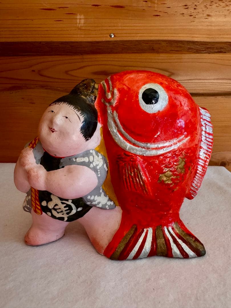 希少 中野土人形 奈良久雄 『鯛曳童子』郷土玩具 民藝 長野県