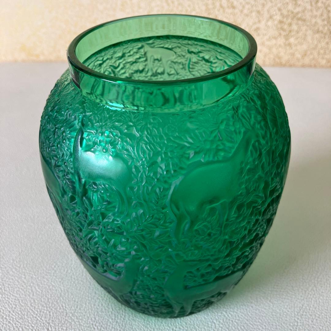 LALIQUE グリーン 花瓶 動物彫刻