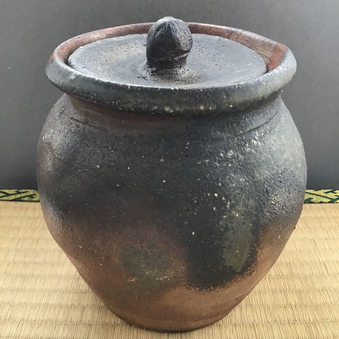 茶道具　常滑焼　種壷水指　天神窯　山田健吉　妙玄斎書付　替蓋栞共紙箱S220MS