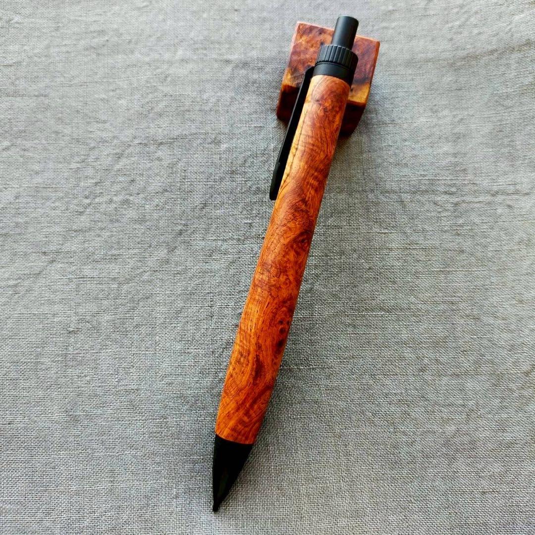 本花梨瘤紅白　虎杢　ハンドメイド　木軸シャープペン　0.5mm　天然木　ブラック