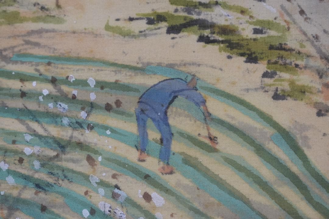 【真作】橘田永芳/梅渓春耕図/梅山農耕/横物/掛軸☆宝船☆Y-723　JM