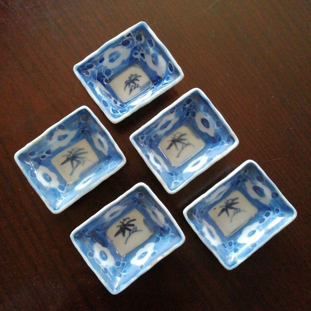 古伊万里　染付梅紋手塩皿　5客　6cm　江戸中期（1750-1790年頃）