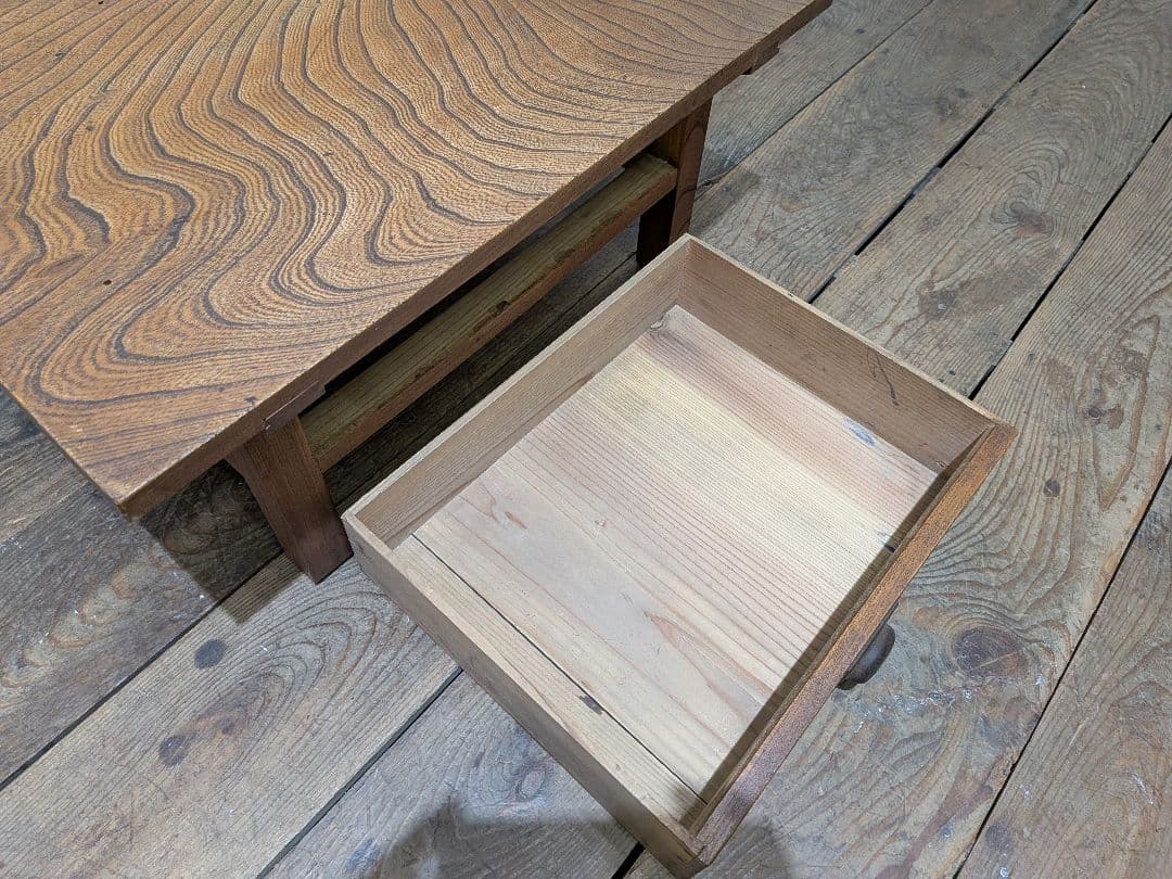 1117 アンティーク　総欅の文机　けやき　ローテーブル　陳列台　骨董　レトロ