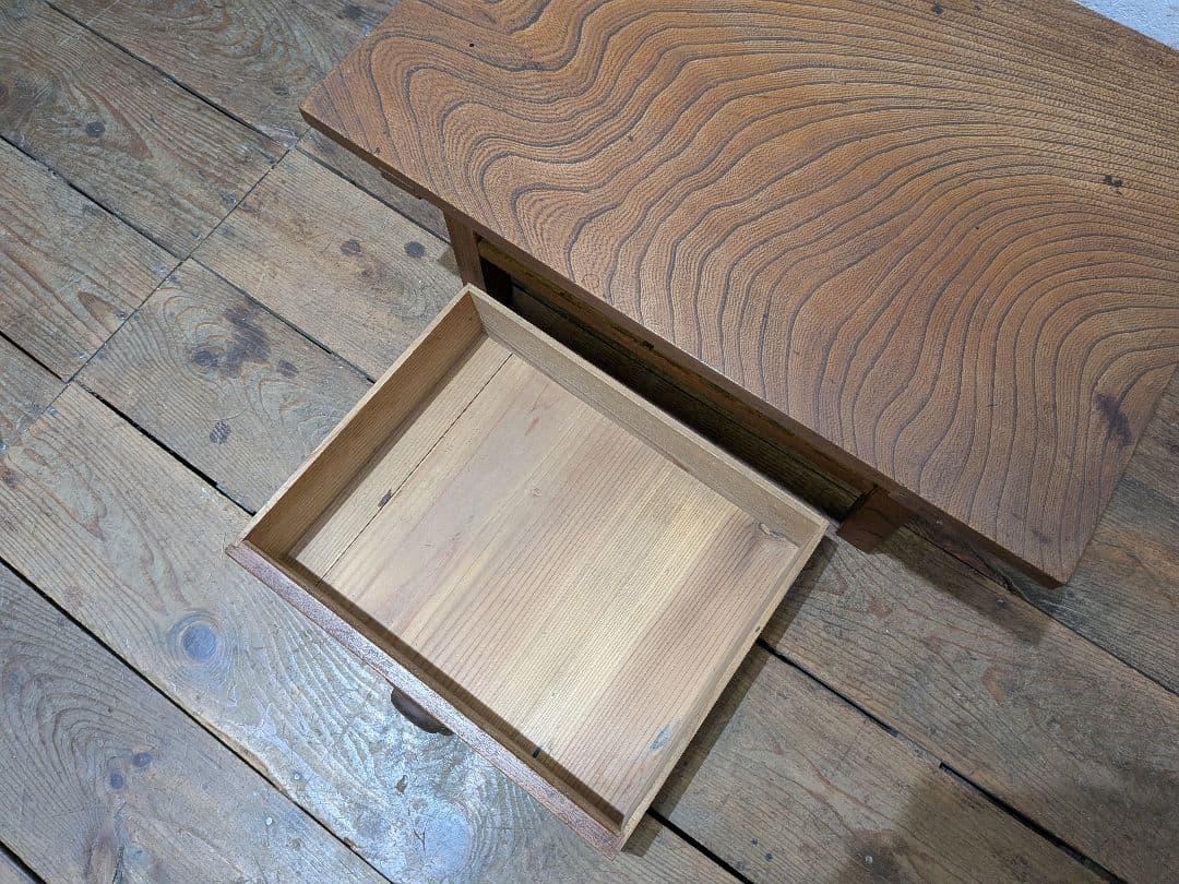 1117 アンティーク　総欅の文机　けやき　ローテーブル　陳列台　骨董　レトロ