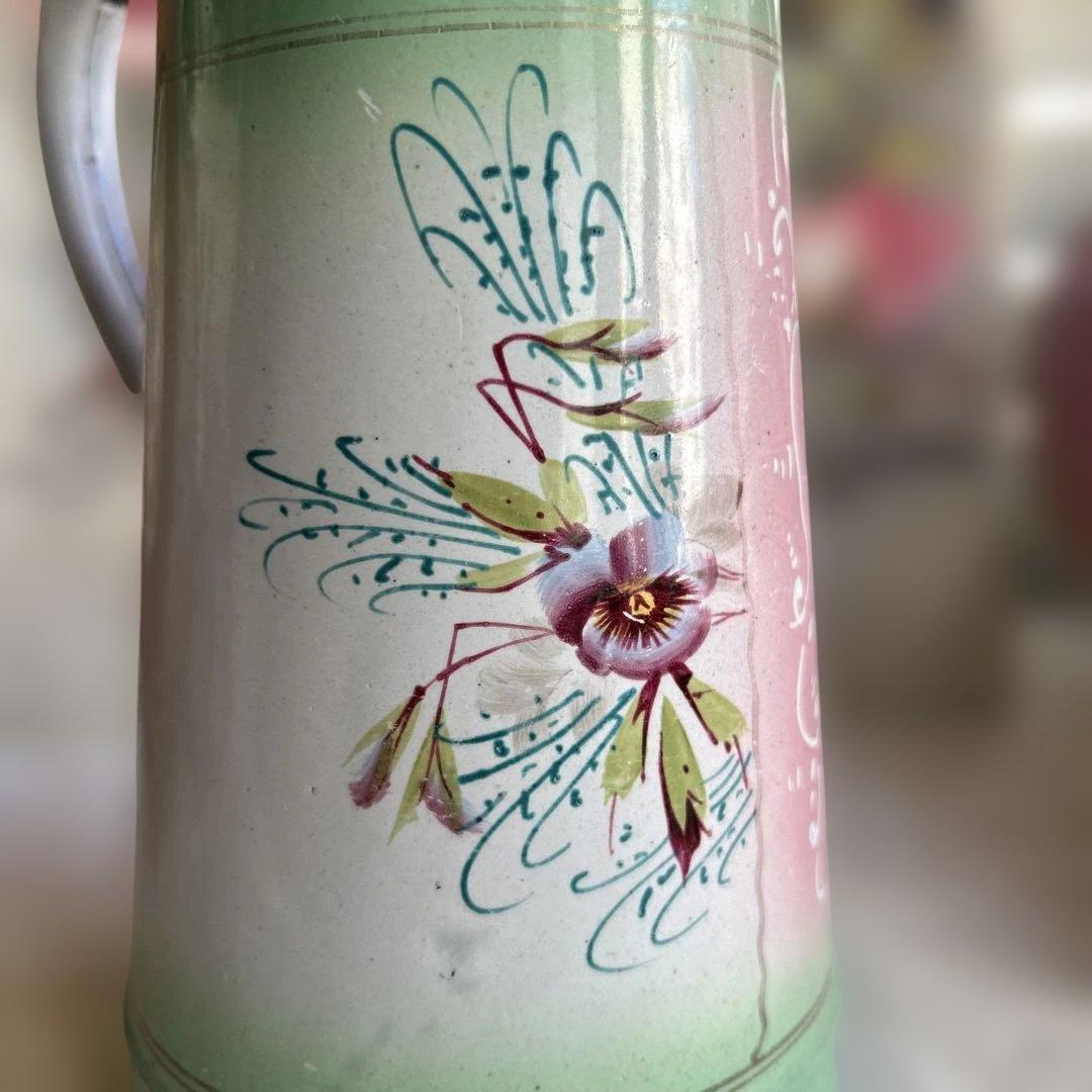 フランスアンティーク　グリーングラデーション　ホーロー水差し