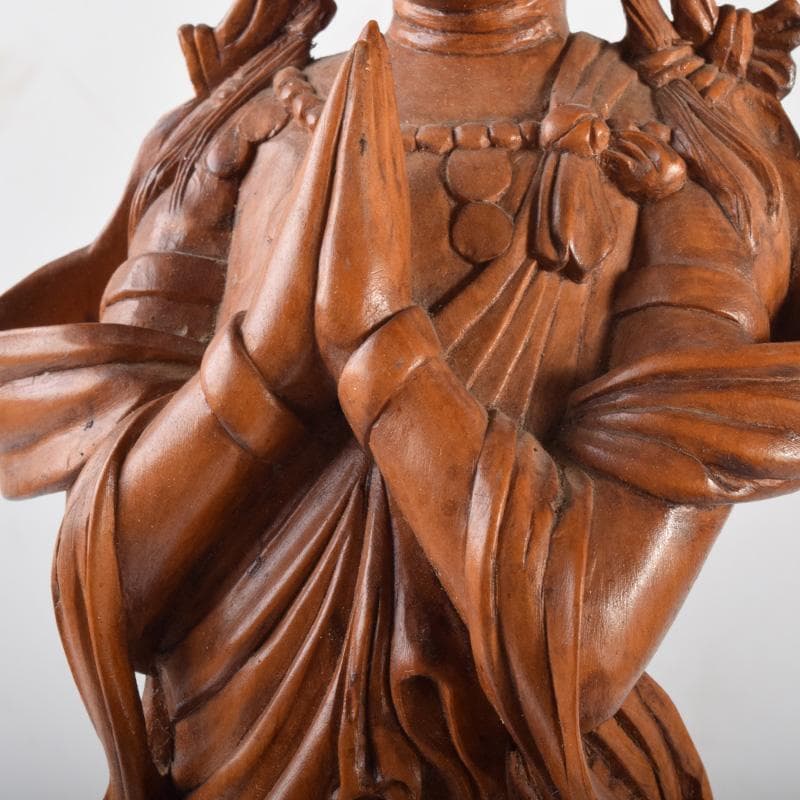 中国　唐木黄楊木製　玉石装飾　観音菩薩像　仏像　高さ約40cm　N　7208