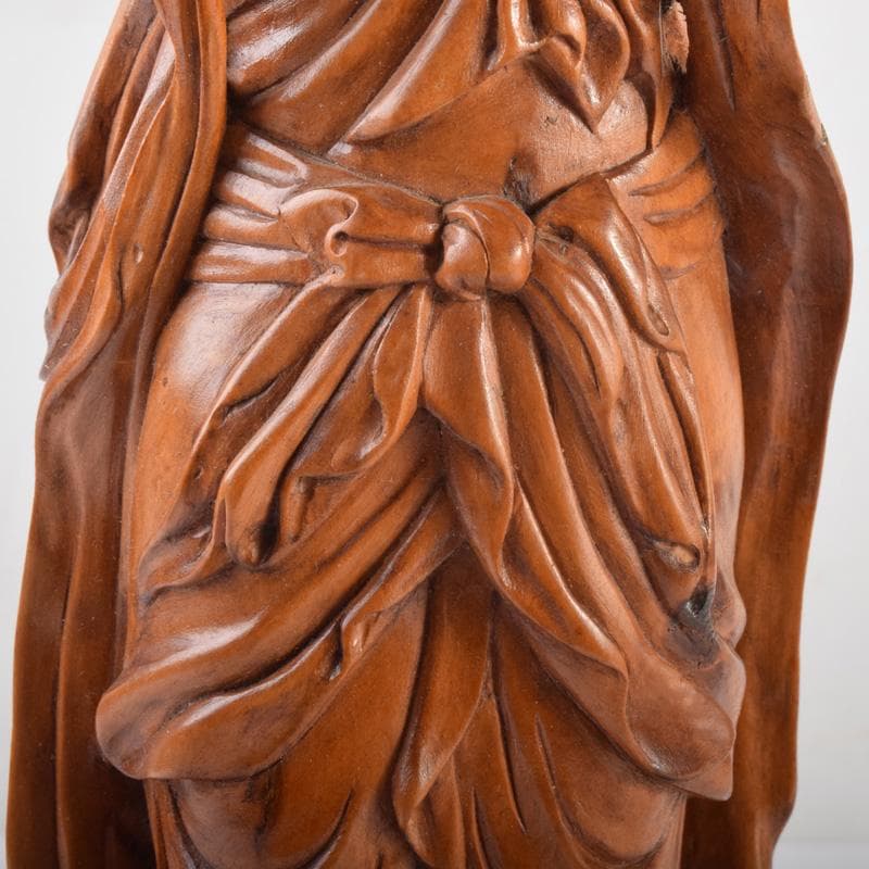 中国　唐木黄楊木製　玉石装飾　観音菩薩像　仏像　高さ約40cm　N　7208