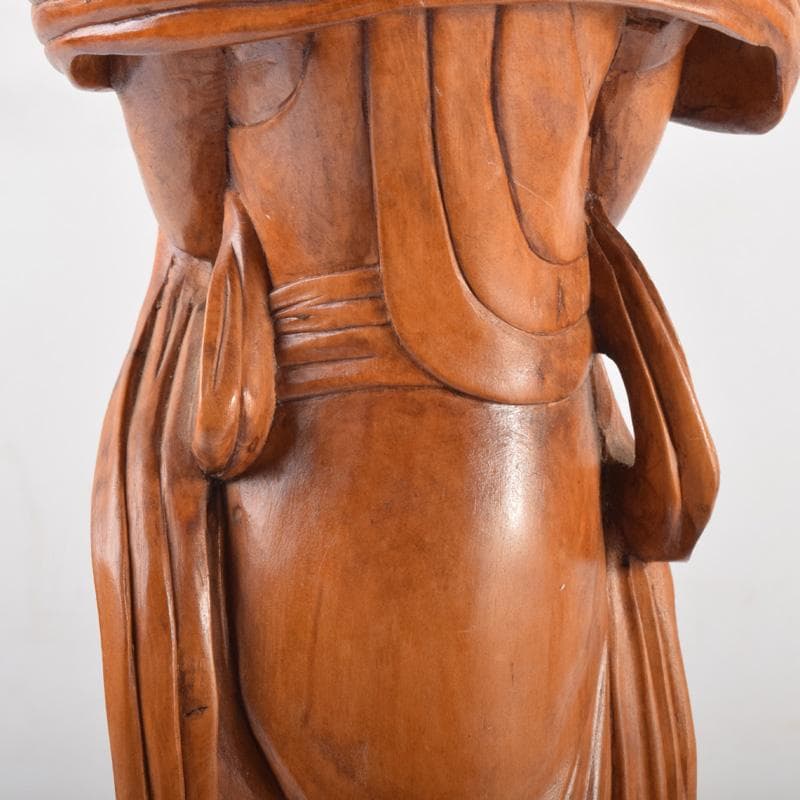 中国　唐木黄楊木製　玉石装飾　観音菩薩像　仏像　高さ約40cm　N　7208