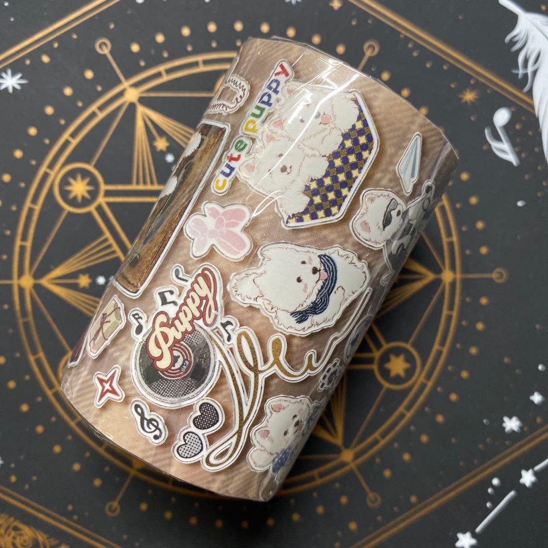 【8877】海外　マステ　5.2m巻売り　合成紙マスキングテープ　ワンチャン動物