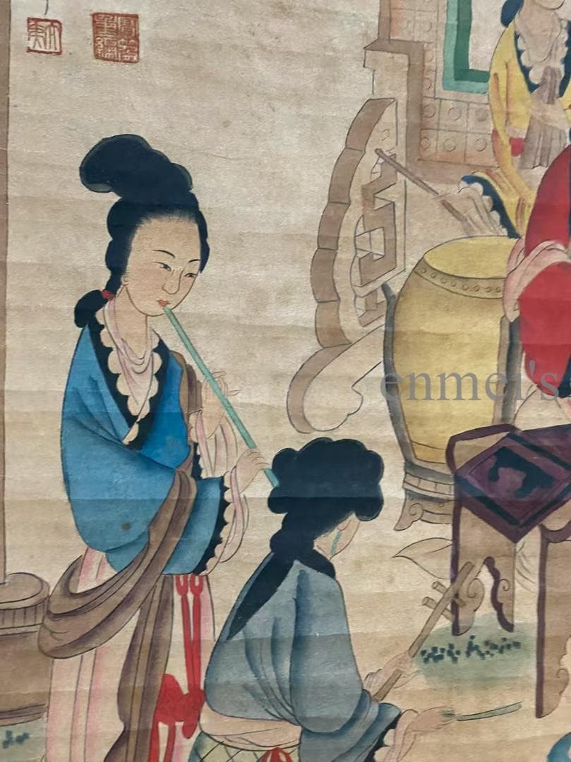 中国古美術 宋代 米芾 人物画 宣紙 書画 唐物 水墨画 掛け軸 女性群像 文房