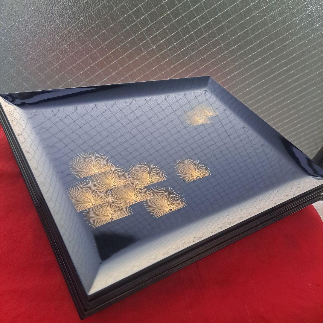 【輪島塗　五島屋謹製　卓上膳×5客】布着本堅地　沈金寿松葉　長期保管品