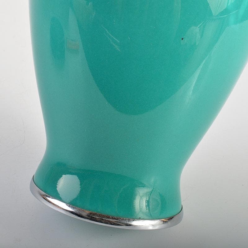 七宝焼　翡翠釉　牡丹文　花瓶　唐木台付　時代箱　C　6690