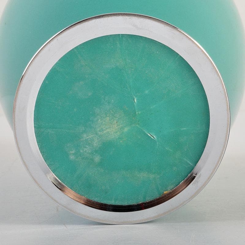 七宝焼　翡翠釉　牡丹文　花瓶　唐木台付　時代箱　C　6690