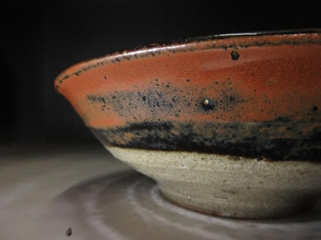 人間国宝 濱田庄司 柿釉抜絵 皿／共箱