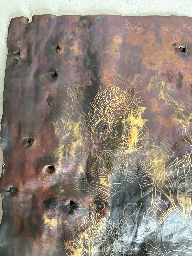 銅板　仏画　鳥に乗った仏様