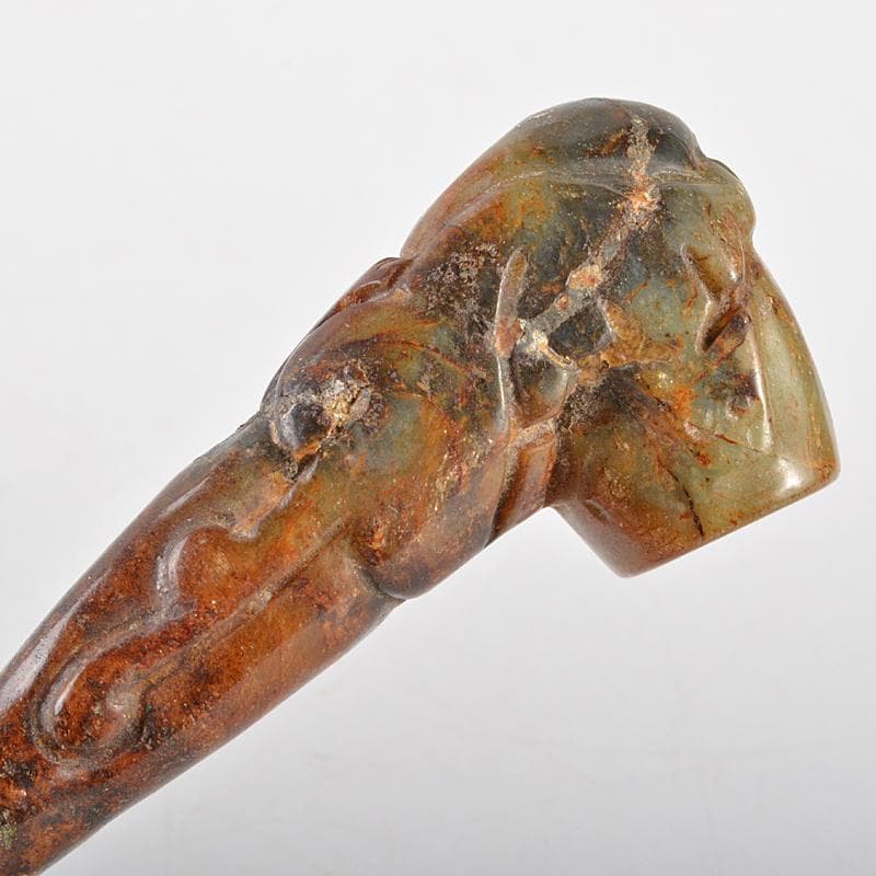 中国　玉石彫刻　神獣刻　パイプ　煙管　喫煙具　V　R5837