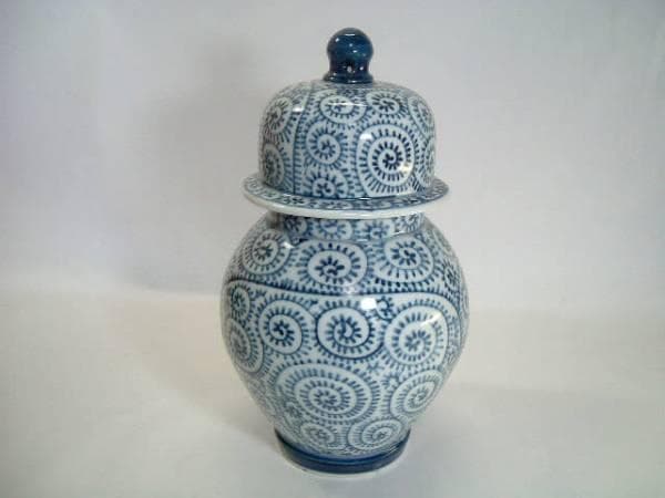 壷■古伊万里染付総蛸唐草瓶 古壺 蓋物 古い花瓶 蓋壷 青華 時代物 骨董品■