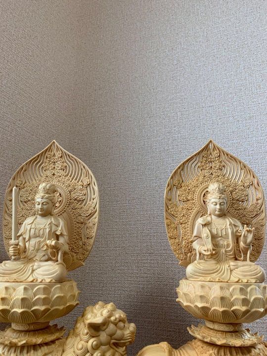 仏像　木彫　文殊、普賢菩薩像　檜木