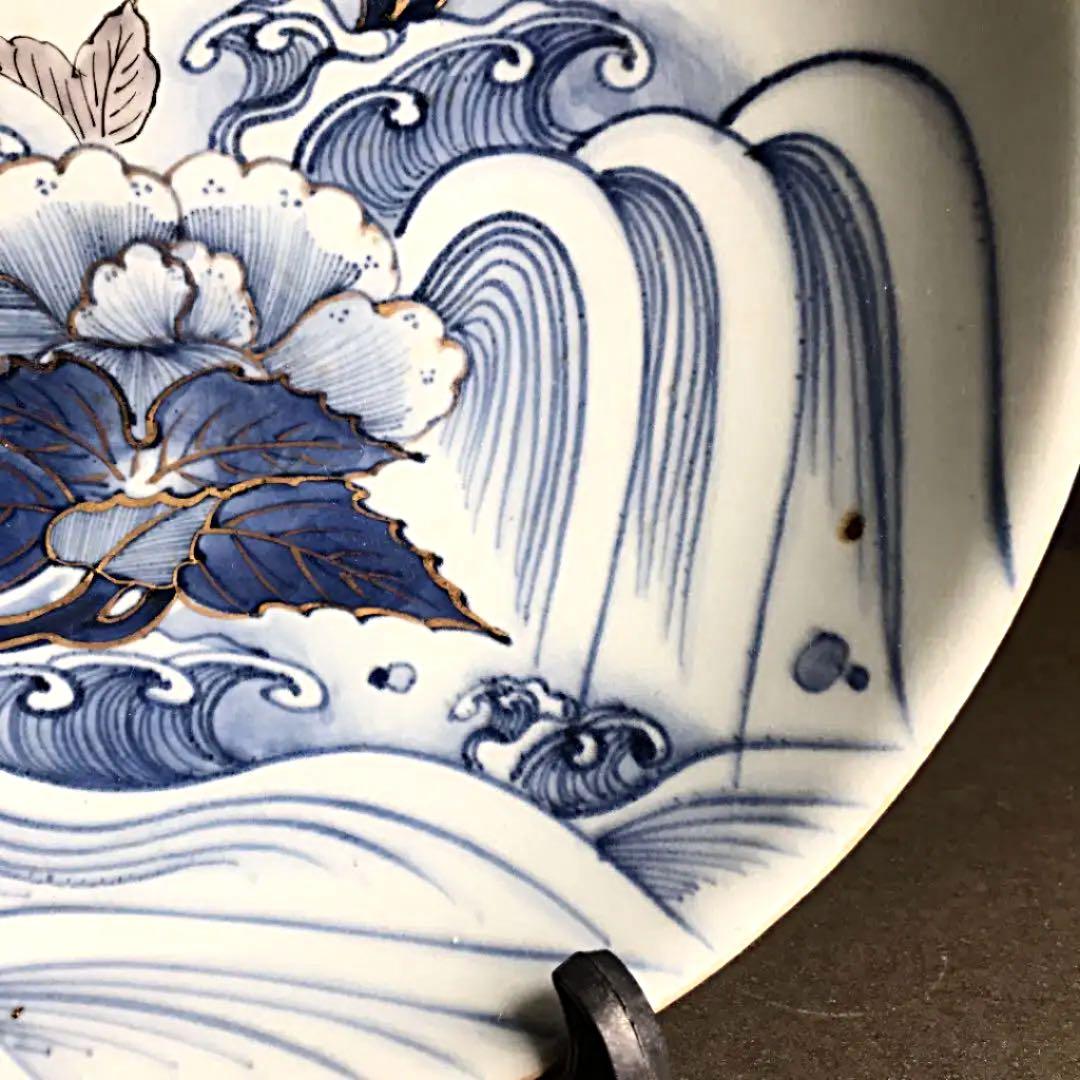 古伊万里大皿　飾り皿　時代物古伊万里染付　二重角福銘