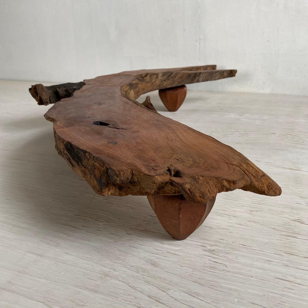 古い木製 展示台 花台 ローテーブル 欅一枚板 耳付き