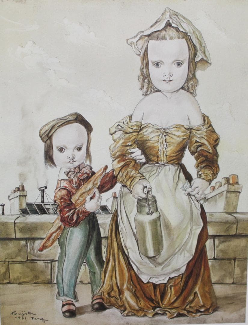 藤田嗣治 エスタンプリトグラフ「二人の少女」 30/250