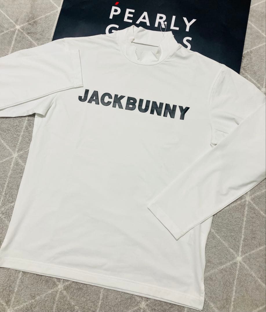 新品 パーリーゲイツ ジャックバニー 起毛ベア天 モックネックシャツ(5)L/白