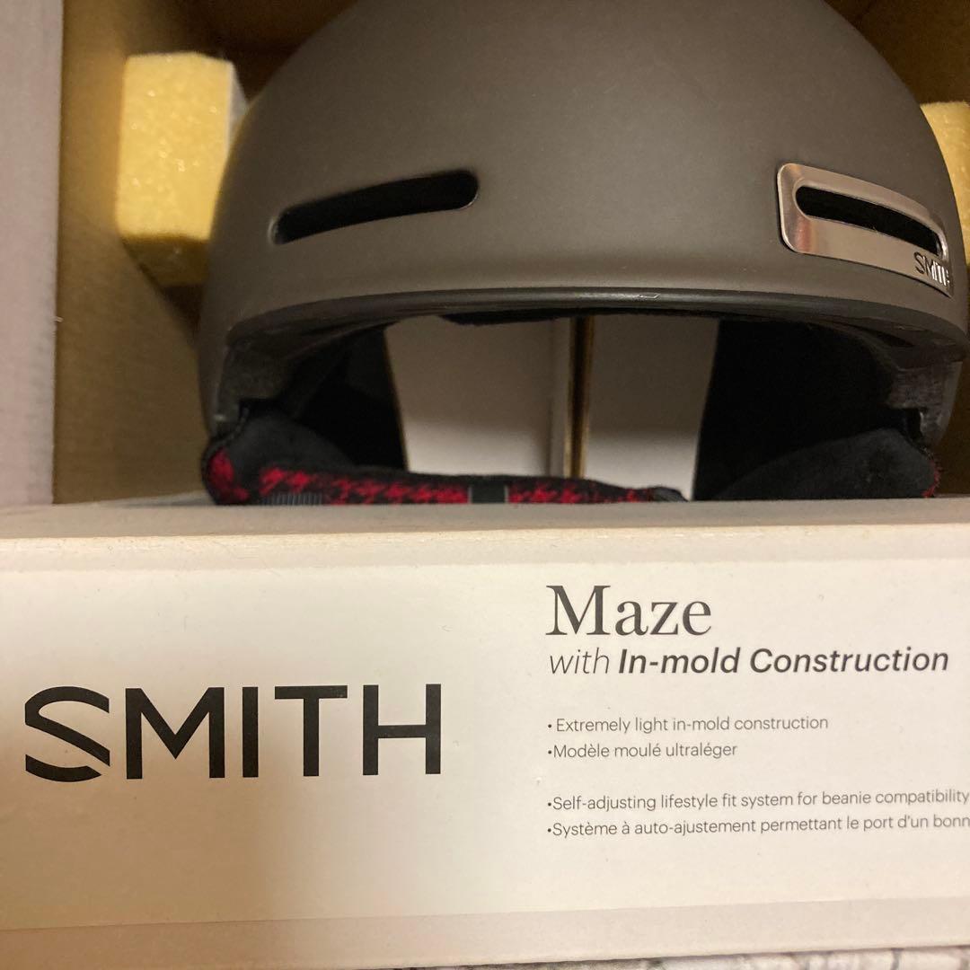 SMITH MAZEマットグレー ×チェックヘルメットMサイズ55-59センチ