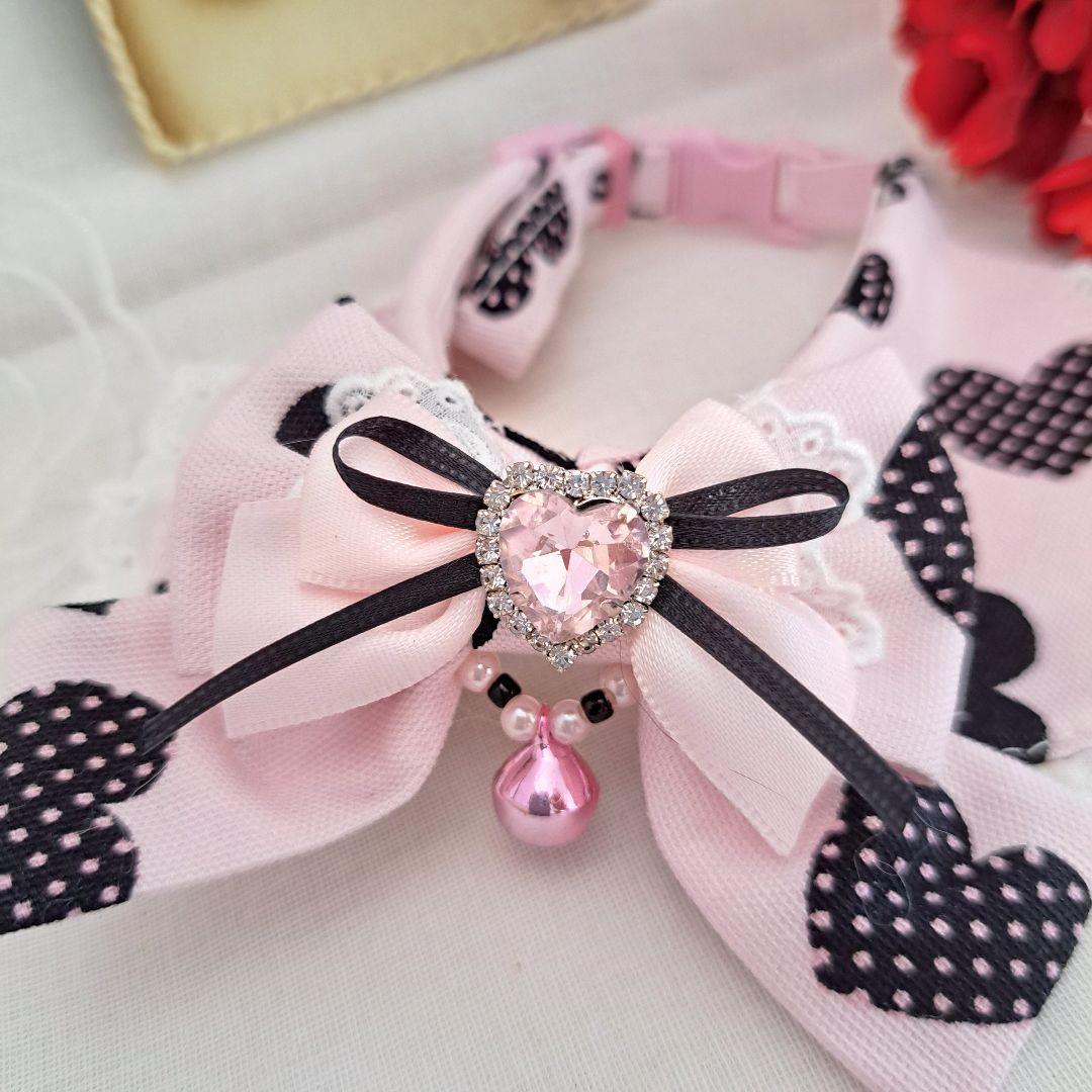 バレンタインハート柄(ピンク)わんちゃん猫ちゃん用襟付き首輪