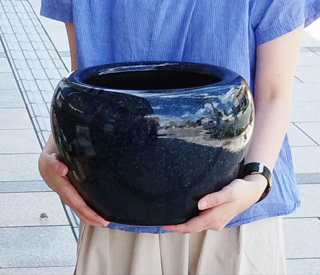 値下げ　火鉢　生子柄　信楽焼　10号　インテリア　和室　灰付き　ブルー