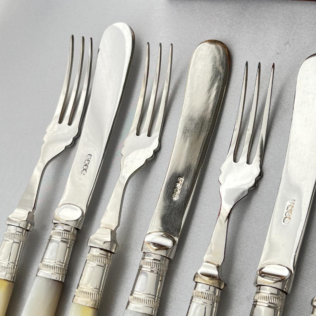 【英国】【白蝶貝】デザート / フルーツセット 12本 マザーオブパール ケース