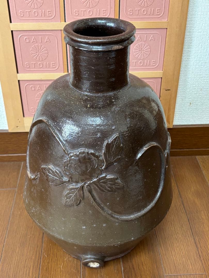 花入り 　古い甕　酢甕　　　骨董品　花瓶