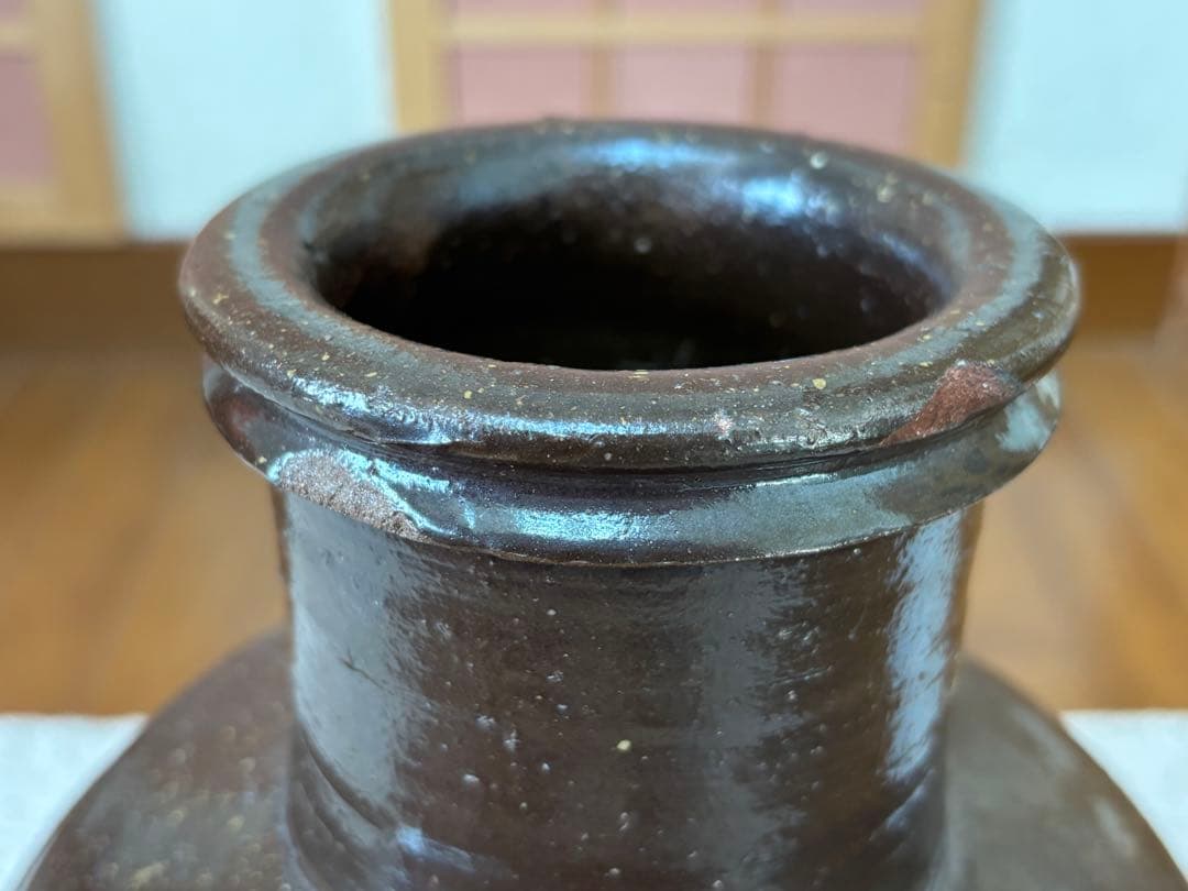 花入り 　古い甕　酢甕　　　骨董品　花瓶
