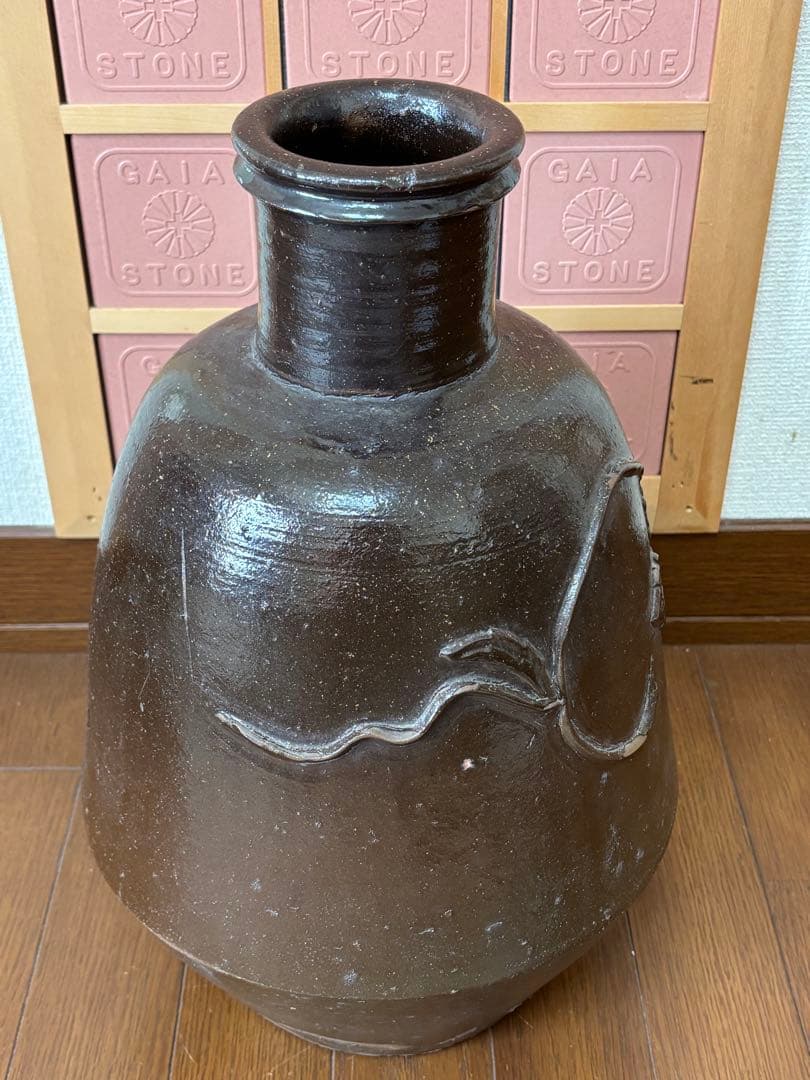 花入り 　古い甕　酢甕　　　骨董品　花瓶