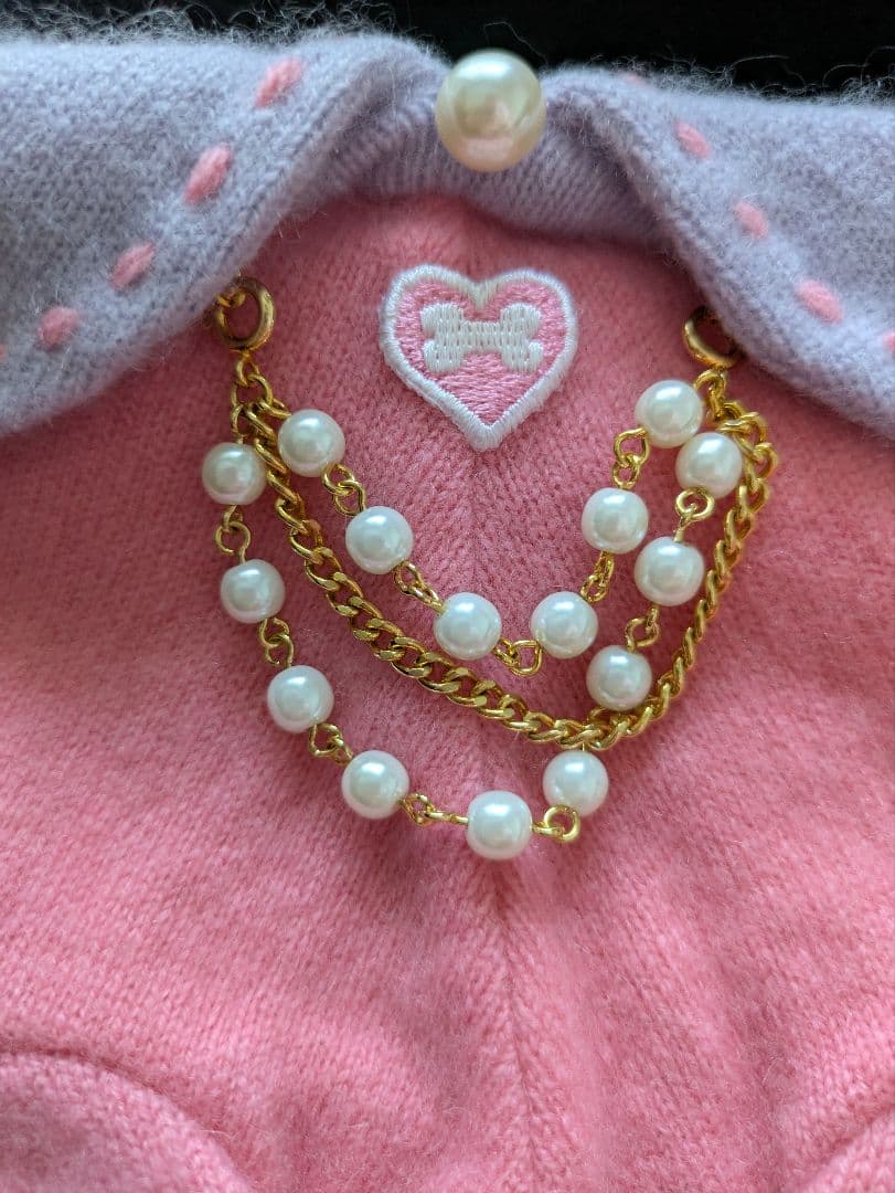 フィフィアンドロメオ　カシミア　ハートパッチ　ピンク×パープル　Mサイズ