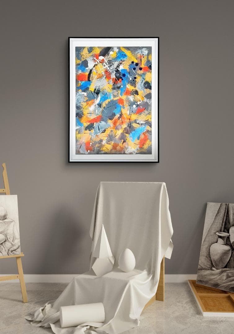 【専用】ランダムウォーク/ 抽象画 額縁セット 63×46㎝ モダンアート