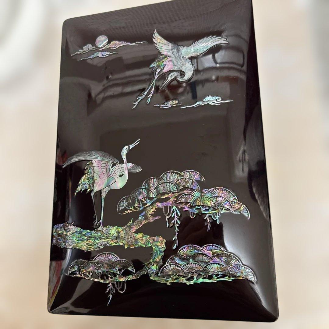 韓国漆器 螺鈿細工 貴重漆塗り高級　鶴と松の貴重箱と宝石箱2セット