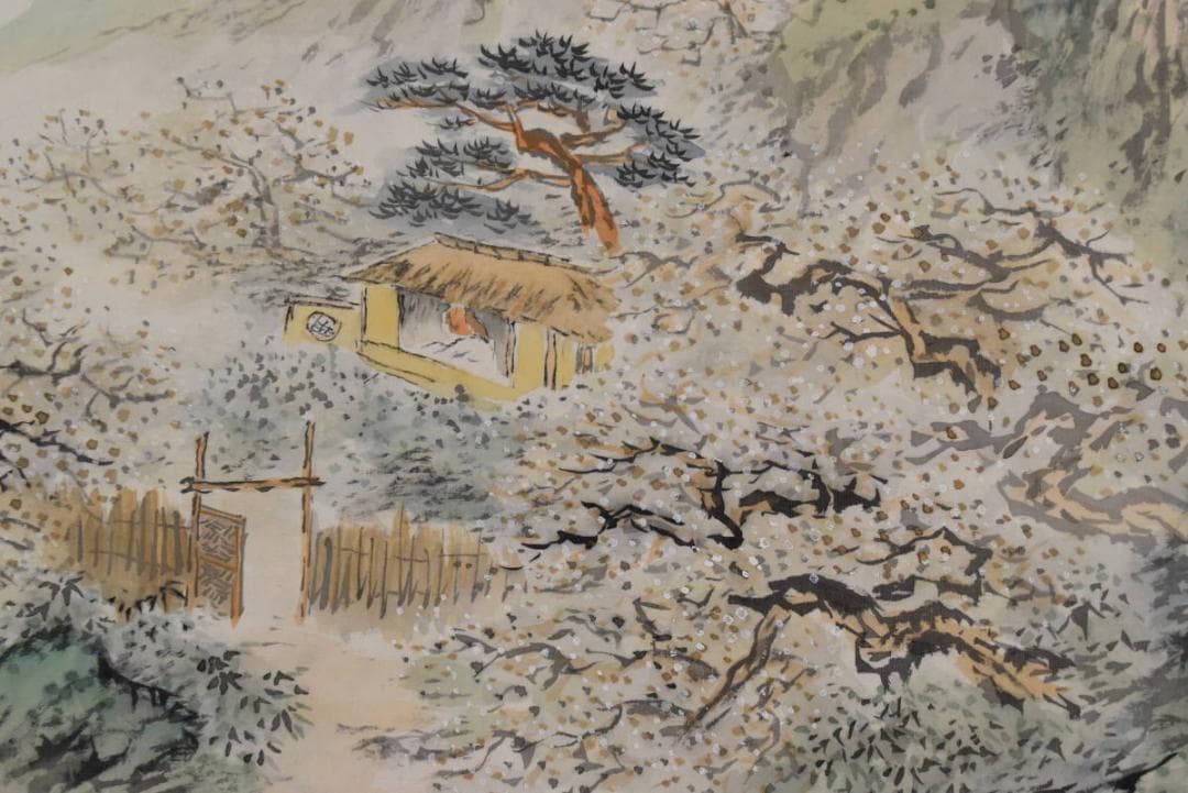 横山春渓/梅花書屋図/山水人物図/横物/掛軸/名家伝来/AA-923