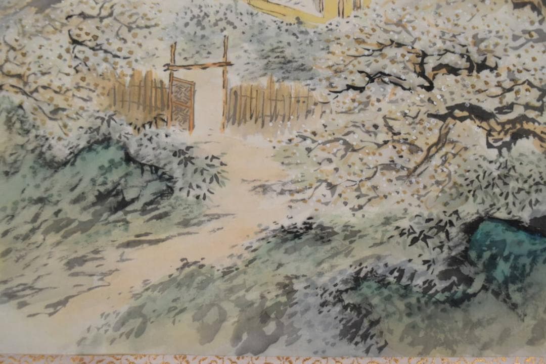 横山春渓/梅花書屋図/山水人物図/横物/掛軸/名家伝来/AA-923