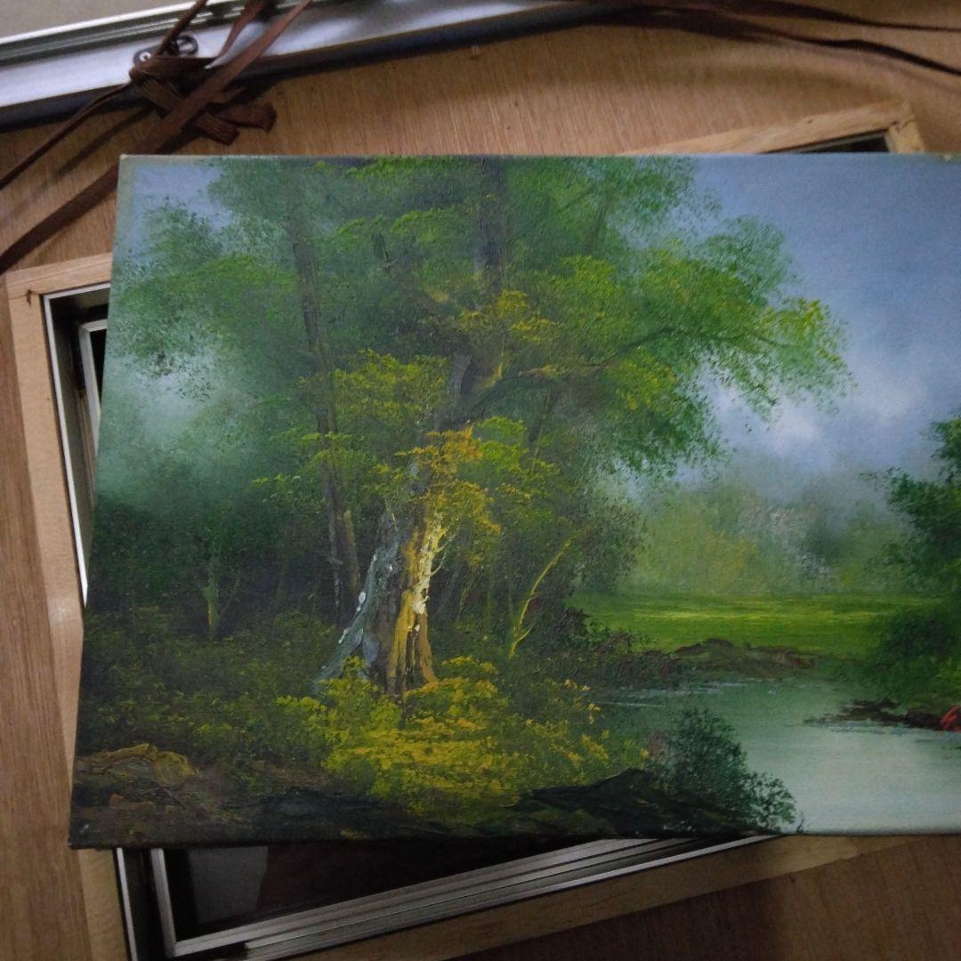 1382　S Harry　油絵　S・ハリー　風景画　絵画　林　川