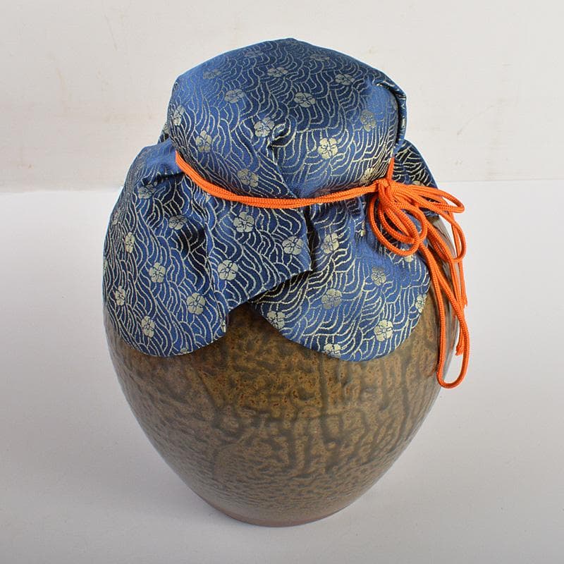 丹波焼　信水窯　飾壷　口覆・飾紐付　共箱　C　6592C