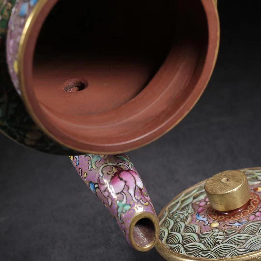 中国古美術・原鉱底槽清、紫砂泥、 エナメル彩描金 .紫砂壺・紫泥急須・茶道具