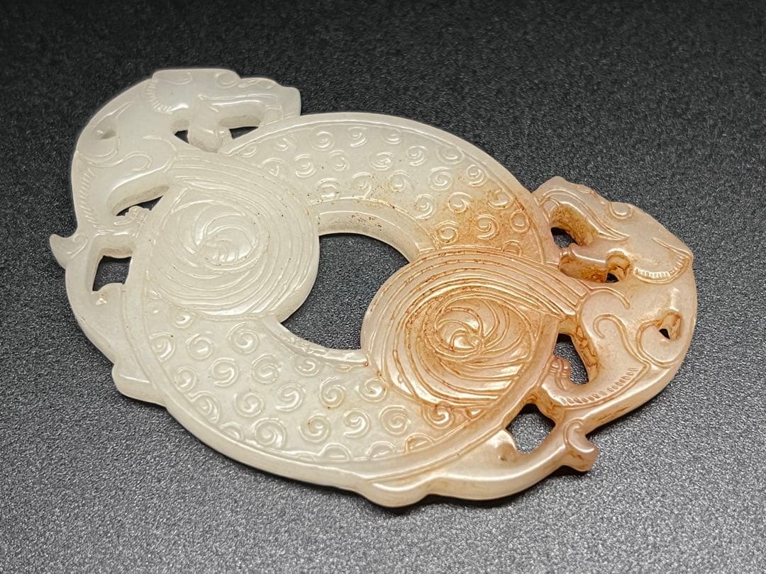 中国古美術　本物和田玉　根付　玉璧　細密彫　戦漢　旧蔵　コレクション　美品