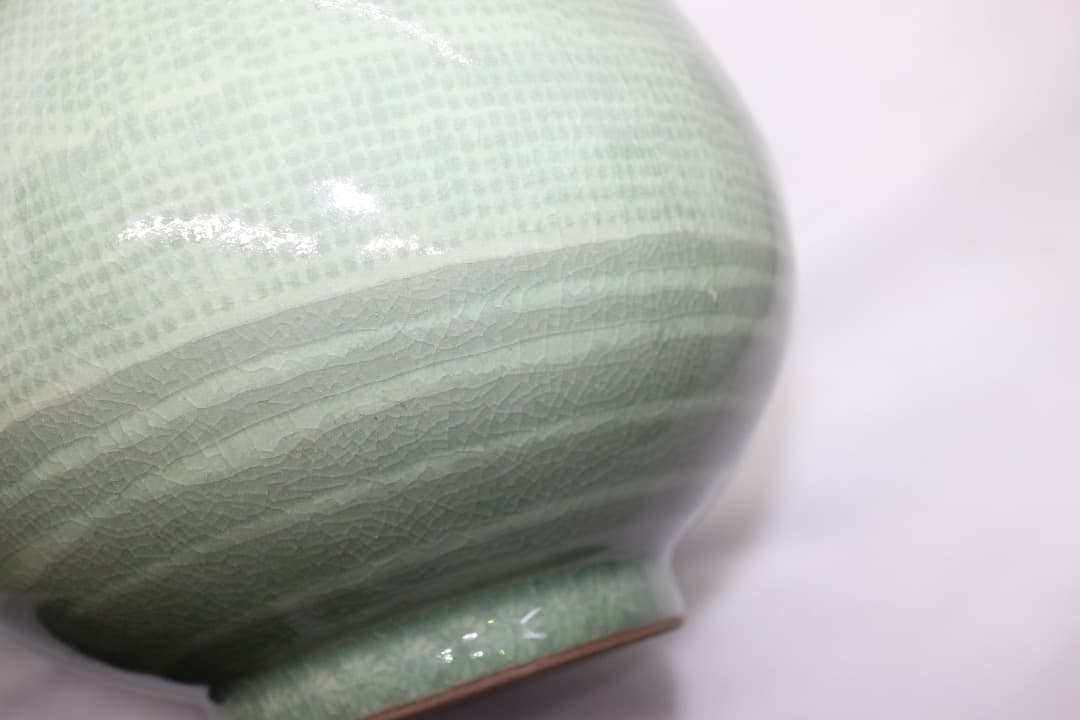 韓国人間文化財 柳海剛(柳根瀅) 高麗青磁 水指 茶道具 共箱